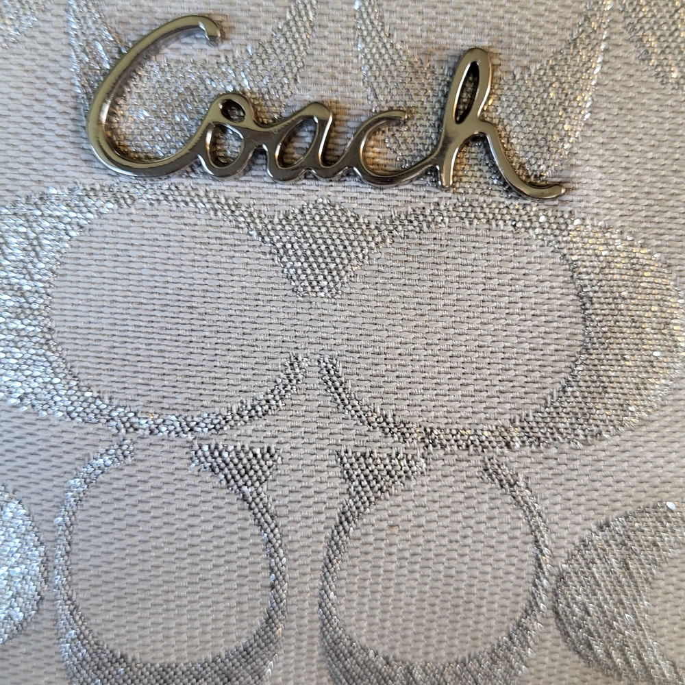 Coach White and Gray Signature Tote Bag Shoulder Bag Metallic Signature C F17024 - Picture 2 of 16